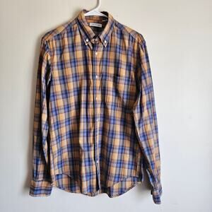 Gustin Men's Long Sleeve Button Down Plaid Shirt, Sz M, Gold, Blue, Red